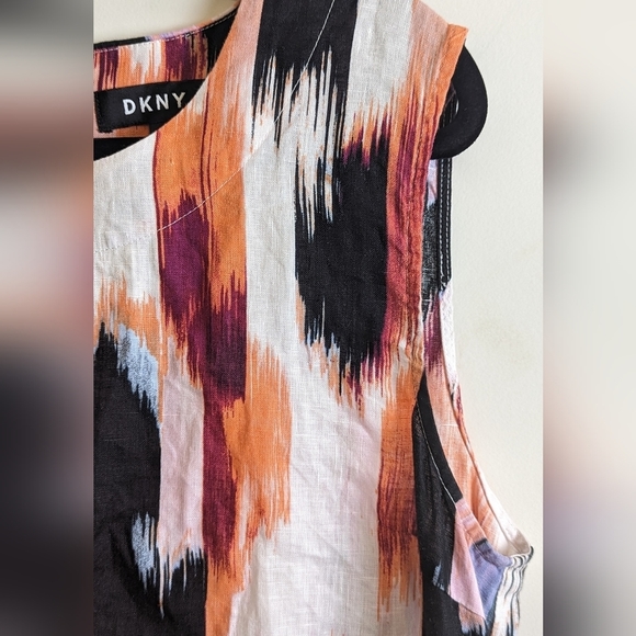 DKNY 100% Linen Asymmetrical Sleeveless Fringe Hem Blouse Women's Medium - Picture 3 of 8